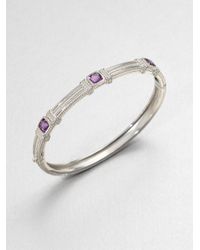 Judith Ripka | Metallic Three Stone Sterling Silver Bangle Bracelet | Lyst