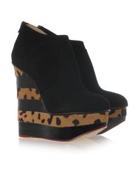 Charlotte Olympia Black Martha in Stripes Suede Wedge Ankle Boots