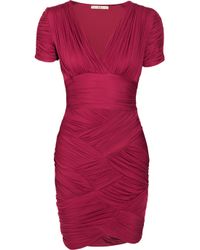 halston violet strapless crepe gown