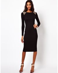Asos Embellished Shoulder Dress in Black | Lyst