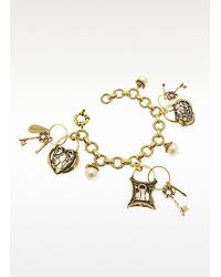 Alcozer & J - Metallic Brass Charm Bracelet with Lock and Key Charms - Lyst