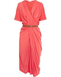 Donna karan new york Draped Stretchcrepe Midi Dress in Pink (coral) | Lyst
