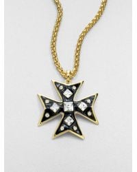Kenneth Jay Lane | Black Swarovski Crystal Enamel Cross Pendant Necklace | Lyst
