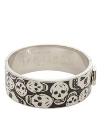 Alexander McQueen White Enamel Skull Clasp Bangle