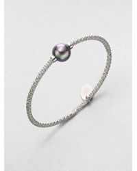 Majorica | Metallic 12mm Grey Round Pearl Bangle Bracelet | Lyst