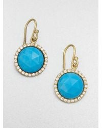 Mija | Blue Turquoise & White Sapphire Button Drop Earrings | Lyst