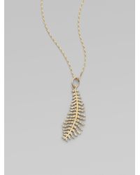 Mizuki | Metallic Diamond and 14k Yellow Gold Feather Necklace | Lyst