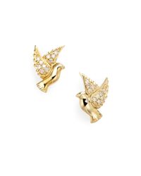 Sydney Evan | Metallic Diamond 14k Yellow Gold Dove Earrings | Lyst