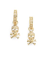 Sydney Evan | Metallic Diamond 14k Yellow Gold Skull Charm Hoop Earrings | Lyst