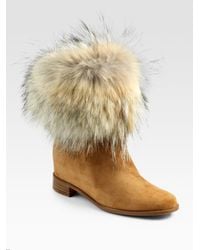 Christian Louboutin | Brown Mazurka Coyote Fur Suede Boots | Lyst
