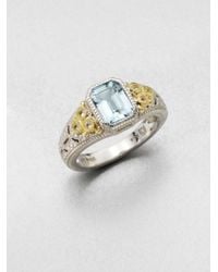 Judith Ripka | Estate Blue Topaz, White Sapphire, 18k Yellow Gold & Sterling Silver Cushion Ring | Lyst