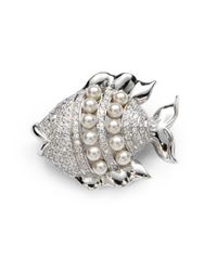 Majorica | Metallic 5mm White Round Pearl Sterling Silver Fish Pin | Lyst