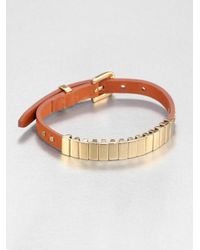 Michael Kors | Metallic Rectangular Slide Bead Leather Bracelet Goldtone | Lyst