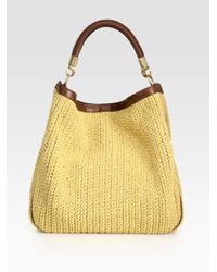 Saint Laurent | Brown Ysl Large Raffia Roady Hobo | Lyst