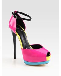 Giuseppe Zanotti | Multicolor Colorblock Patent Leather Peep Toe Platform Pumps | Lyst