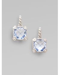 Judith Ripka | Metallic Linen Blue Quartz, White Sapphire & Sterling Silver Cushion Drop Earrings | Lyst