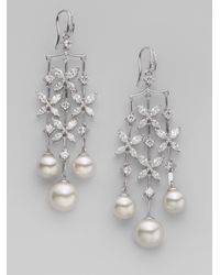 Majorica | Metallic 10mm 12mm White Round Pearl Butterfly Chandelier Earrings | Lyst