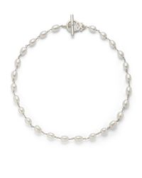 Slane | Metallic 8mm White Oval Pearl Sterling Silver Handwired Necklace | Lyst