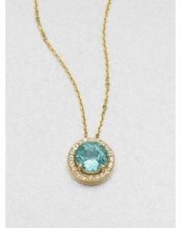 KALAN by Suzanne Kalan | Blue Apatite, White Sapphire & 14k Yellow Gold Round Pendant Necklace | Lyst