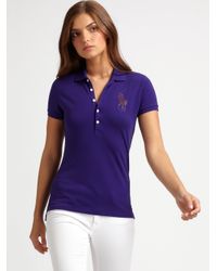 Ralph Lauren Blue Label | Purple Swarovski Crystal-big Pony Stretch Polo | Lyst