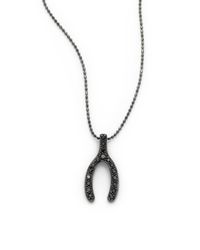 Sydney Evan | Black Diamond Wishbone Pendant Necklace | Lyst