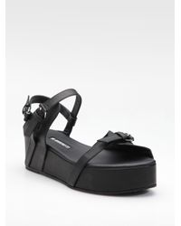Ann Demeulemeester | Black Leather Platform Sandals | Lyst