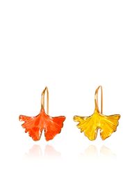 Aurelie Bidermann | Metallic Gold Plated and Lacquered Ginkgo Feather Sleeper Earrings | Lyst