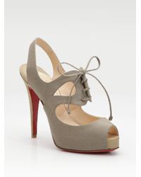 Christian Louboutin | Brown Circonvolu Cotton Canvas Peep-toe Sandals | Lyst
