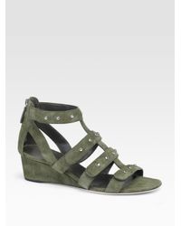 Gucci | Green Sigourney Suede Studded Sandals | Lyst