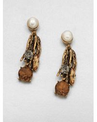 Oscar de la Renta | Metallic Stone Embellished Drop Earrings | Lyst