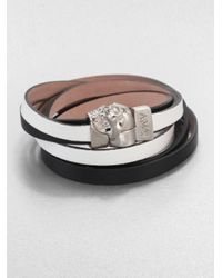 Alexander McQueen | Black Leather Bicolor Double-wrap Magnetic Skull Bracelet/silvertone | Lyst