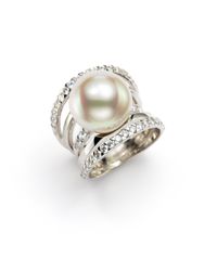 Majorica | Metallic 16mm White Round Pearl Crystal Sterling Silver Multiband Ring | Lyst