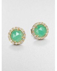 Mija | Metallic Light Green Jade & White Sapphire Mini Button Earrings | Lyst