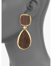 Oscar de la Renta | Brown Wood Drop Earrings | Lyst