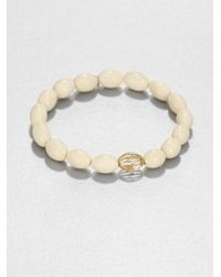 Sydney Evan | White Diamond 14k Yellow Gold Mammoth Bone Beaded Stretch Bracelet | Lyst