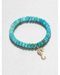 Sydney Evan | Blue Diamond 14k Yellow Gold Turquoise Beaded Stretch Bracelet | Lyst