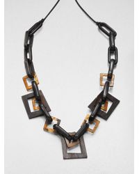 Lafayette 148 New York | Brown Wood Resin Leather Link Necklace | Lyst