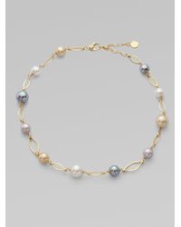 Majorica | Metallic 10mm-12mm White, Champagne, Grey & Black Round Pearl Marquis Link Necklace | Lyst