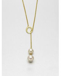 Majorica | Metallic 10mm12mm White Round Pearl Lariat Necklace | Lyst