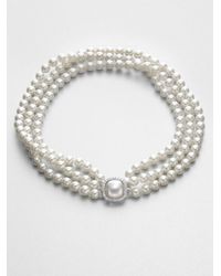 Majorica | Metallic 8mm White Pearl & Sterling Silver Triple-strand Necklace | Lyst