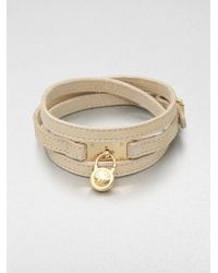 Michael Kors | Metallic Logo Padlock Accented Leather Wrap Bracelet | Lyst