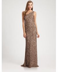 THEIA | Brown Beaded Asymmetrical Gown | Lyst