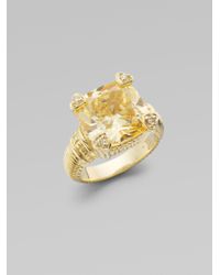 Judith Ripka | Metallic Canary Crystal Diamond 14k Gold Cushion Ring | Lyst