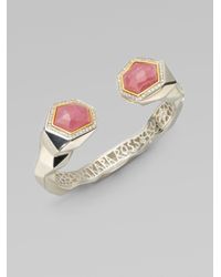 Kara Ross | Metallic White Sapphire Accented Rhodochrosite Nugget Cuff Bracelet | Lyst