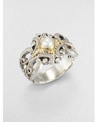 Konstantino | White Freshwater Pearl Sterling Silver and 18k Yellow Gold Ring | Lyst