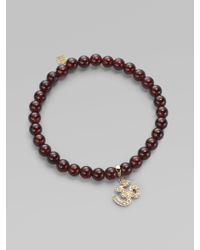 Sydney Evan | Red Diamond Garnet 14k Yellow Gold Om Beaded Bracelet | Lyst