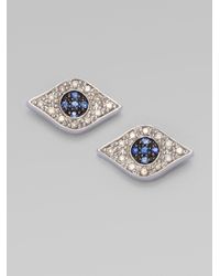 Sydney Evan | Blue Diamond Sapphire Accented 14k White Gold Evil Eye Stud Earrings | Lyst