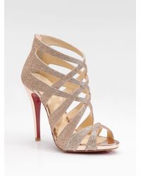 Christian Louboutin | Metallic Balota Glitter Leather Strappy Sandals | Lyst
