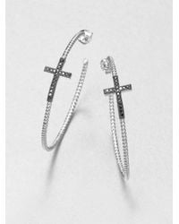 Jude Frances | Metallic Black Spinel Cross Hoops | Lyst