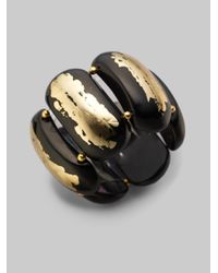Kenneth Jay Lane | Metallic Gold Leaf Stretch Bracelet black | Lyst